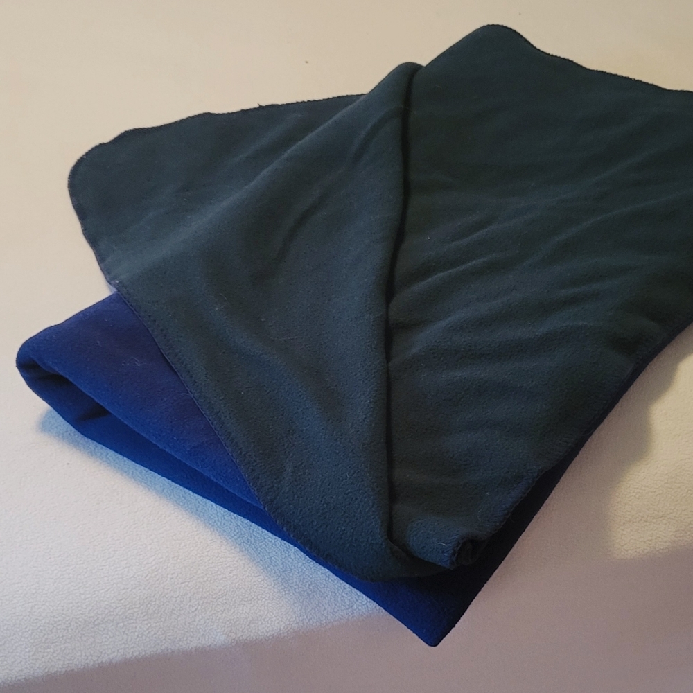 Reversible Blue and Green Fleece Blanket. 50 inches by 60 inches